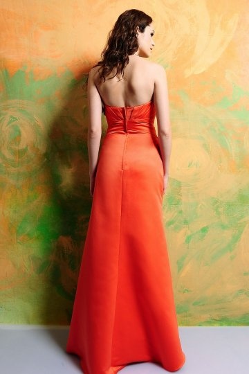 Robe Demoiselle D Honneur Orange Longue Bustier Coeur Dos Nu Avec Noeud